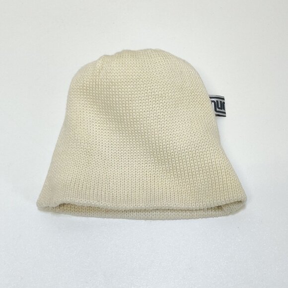 Snuggler Knit Beanie Hat PomPom Cream Stripe Wool Acrylic Blend Unisex 1990s VTG - Picture 6 of 7